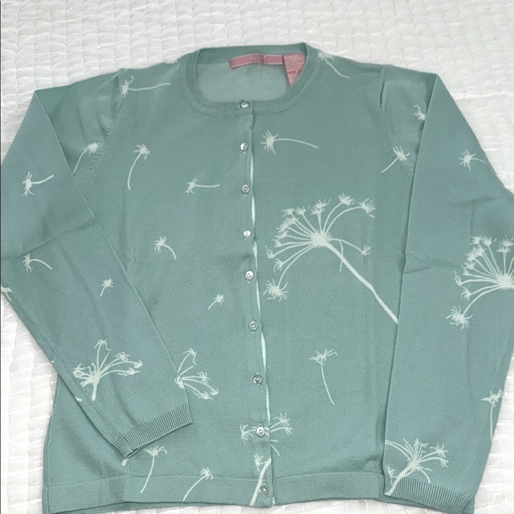 Easel Muted Green Graphic Button Down Cardigan Sweater SML